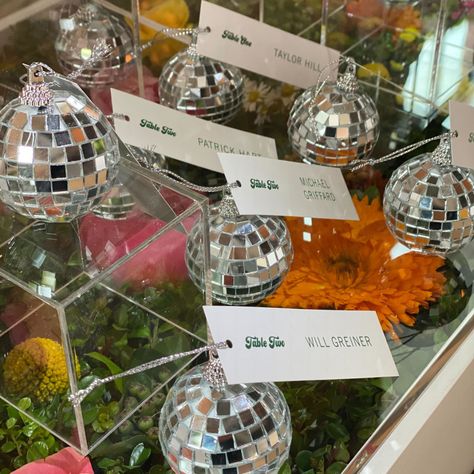 Disco Seating Chart, Disco Ball Seating Chart, Disco Centerpieces, Tropical Disco, Disco Ball Wedding, Disco Wedding, Party Seating, Disco Theme, Ball Wedding