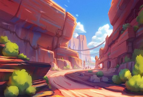 Environment Drawing, Natural Painting, Landscape Study, Red Canyon, Environment Painting, Bg Design, Environment Art, Landscape Concept, Desert Art