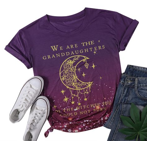 PRICES MAY VARY. SOFT FABRICS: We Are The Granddaughters Of The Witches You Could Not Burn shirt is made of Cotton blended. Soft to the touch, comfortable to wear, the fabric is soft and will not shrink significantly in the wash. FEATURE: Funny sayings letter printed, Witch t-shirt, Witch star moon pattern, round neck Halloween tee tops, casual style, more durable. It is very comfy and stretchy to wear. IDEA GIFT: Halloween letter printed tops is a good gift for fall and Halloween, you can give Witch T Shirt, Witch Brew, Granddaughters Of The Witches, Halloween Letters, Moon Pattern, The Witches, Women Halloween, Halloween Tees, Retro Halloween