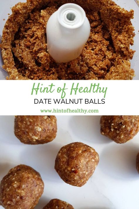 These healthy date walnut balls are made by grinding dates and walnuts in a food processor. They make for an excellent high protein snack, or excellent post workout energy balls. They are also great as a dessert! Make a big batch, as these store really well for the rest of the week. Really simple and easy recipe with only 2 ingredients required.uh Dates And Walnuts Energy Balls, Walnut Protein Balls, Date Walnut Balls, Fig Balls Healthy Snacks, Dates Walnuts Recipes, Walnut Energy Balls, Walnut Recipes Healthy Snack, Walnut And Date Recipes, Healthy Walnut Snacks