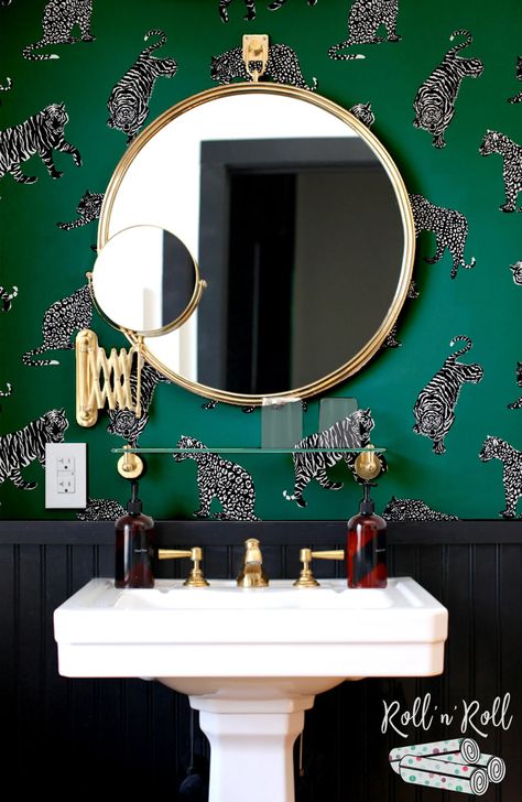 Animal Wall Mural, Wallpaper Leopard, Gorgeous Wallpaper, Wallpaper Tropical, Tiger Wallpaper, Dream Farm, Powder Room Decor, Downstairs Loo, House Aesthetic