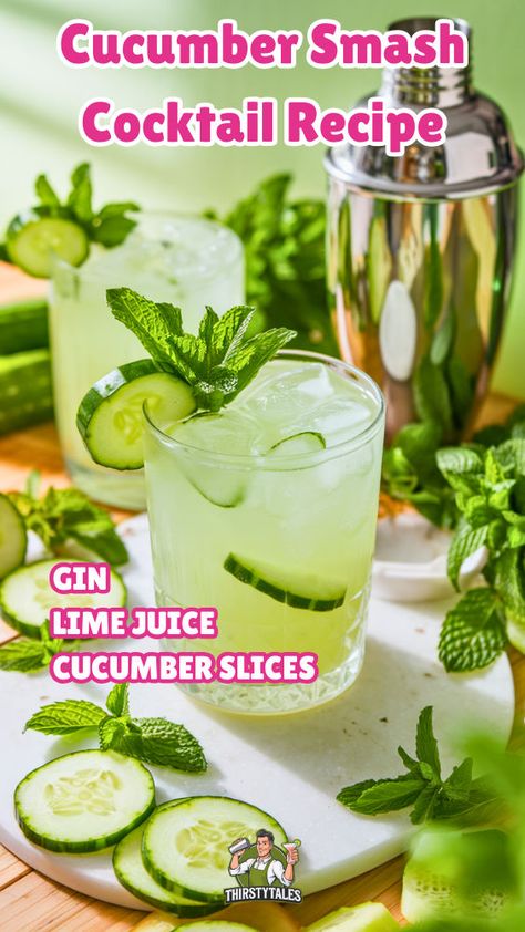 "Discover the refreshing Cucumber Smash Cocktail Recipe, a delightful blend of cucumber and basil that elevates your cocktail experience. This invigorating drink features Hendrick's Gin or Vodka, fresh lemon juice, and aromatic basil for a perfect summer sip. Whether you choose the classic Cucumber Basil Smash or a Cucumber Vodka variation, this cocktail recipe is sure to impress. Perfect for gatherings or a relaxing evening, enjoy the vibrant flavors of this easy-to-make cocktail!" Cucumber Smash Cocktail, Fun Summer Cocktail Recipes, Cucumber Basil, Cucumber Cocktail, Easy Mocktails, Basil Smash, Hendrick's Gin, Cocktail Experience, Cucumber Vodka