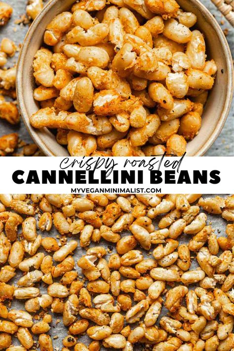 Roasted cannellini beans are a crispy, fiber-rich snack made in just over half an hour. Find out how we turn these creamy white beans into a satisfyingly crunchy snack. This roasted cannellini beans recipe uses pantry staples that you probably already have in your kitchen cupboard. You can serve them as part of your main dish, eat them as a snack or a side. Hint - Think of the seasoning as more of a suggestion rather than a hard rule. If desired, feel free to use your other favorite herbs. White Bean Roasted, Air Fryer Cannellini Beans, Crispy Beans Recipe, Air Fryer White Beans, Crispy Cannellini Beans, Healthy Cannellini Bean Recipes, Baked Cannellini Beans, Roasted White Beans, Cannellini Beans Recipe