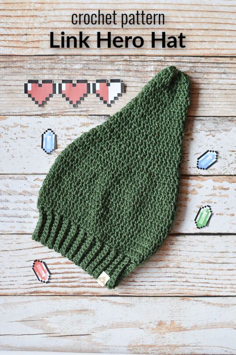 Crochet Link Hat - Crochet Pattern - Whistle and Ivy Crochet Links Hat, Crochet Link Hat Pattern Free, Link Hat Crochet, Link Crochet Hat Zelda Free Pattern, Link Hat Crochet Pattern Free, Skyrim Crochet Pattern Free, Crochet Link Hat, Crochet Video Game Patterns, Legend Of Zelda Crochet Pattern Free