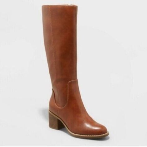 Universal Thread Davina Heeled Faux Leather Riding Boot Cognac Brown Size 11 Nwt Womens Size 11 Brand New With Tags! Women's Riding Boots, Cognac Heels, Brown Riding Boots, Faux Suede Boots, Womens Riding Boots, Size 11 Heels, Block Heel Boots, Leather Riding Boots, Dressy Outfits