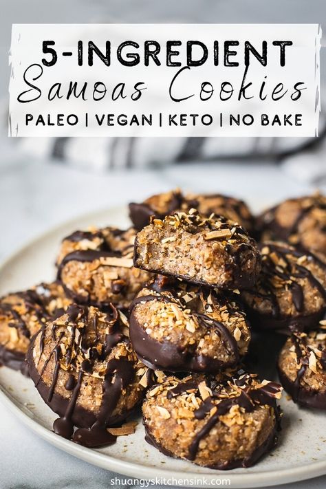 Samoas Cookies, Freezer Cookies, Samoa Cookies, Paleo Recipes Dessert, Cookies Vegan, Healthy Cookie Recipes, Desserts Vegan, Vegan Keto, 5 Ingredient