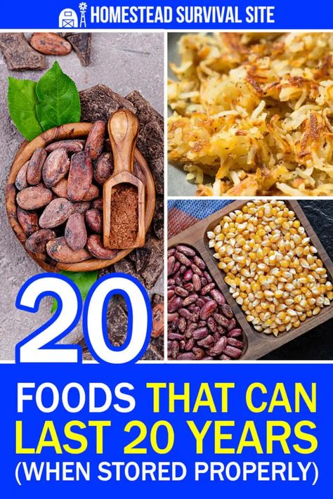 Learn which 20 foods can last up to 20 years when stored properly. This guide provides tips for proper storage methods for emergency food. Emergency Recipes, Blueberry Bake, Elvis Cake, Pantry Stock, Storing Food Long Term, Homestead Skills, Freeze Dried Meat, Emergency Preparedness Food Storage, Best Survival Food