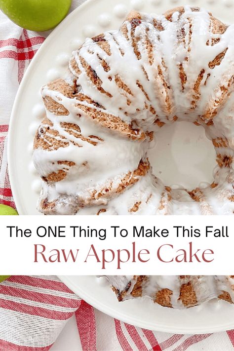 If you make one fall recipe, this raw apple cake should be it. It is scrumptious and full of warm apple flavor! This cake is easy to make, very moist, and a real family favorite. Raw Apple Cake, Monkey Breads, Apple Cake Recipes, Christmas Food Desserts, Bundt Cakes, Recipe Roundup, Baking Cupcakes, Fresh Apples, Apple Cake