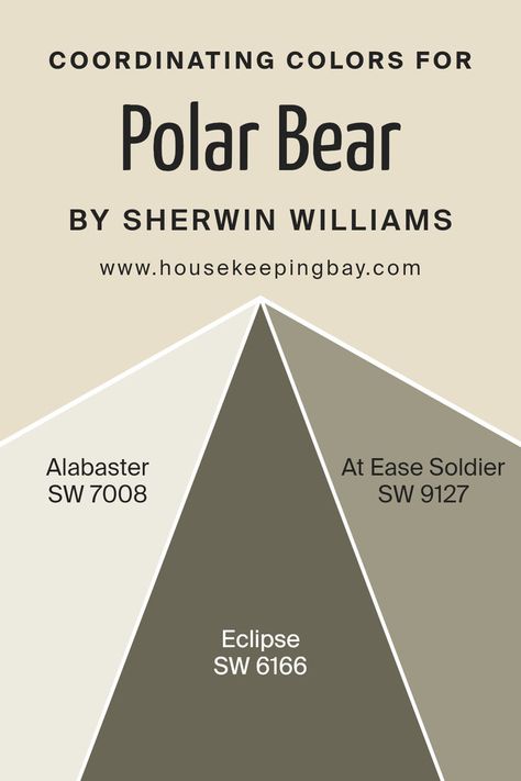 Coordinating Colors of Polar Bear SW 7564 by Sherwin Williams Polar Bear Sherwin Williams, Eclipse Sherwin Williams, At Ease Soldier Sherwin Williams, Sw Eclipse, Sherwin Williams Eclipse, Farmhouse Colors, Things Paint, Exterior Paint Schemes, Oak Trim