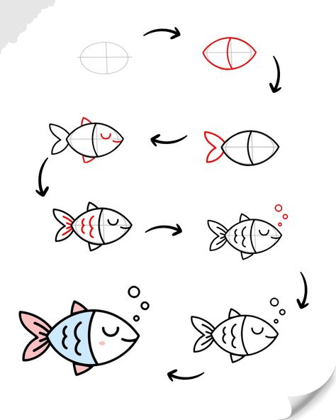 Easy fish drawing Easy Drawing Fish, Drawing Fish Easy, How To Draw A Fish, Fish Drawing For Kids, Easy Fish Drawing, Fish Doodle, Fish Drawing, Minecraft Drawings, Fruits Drawing