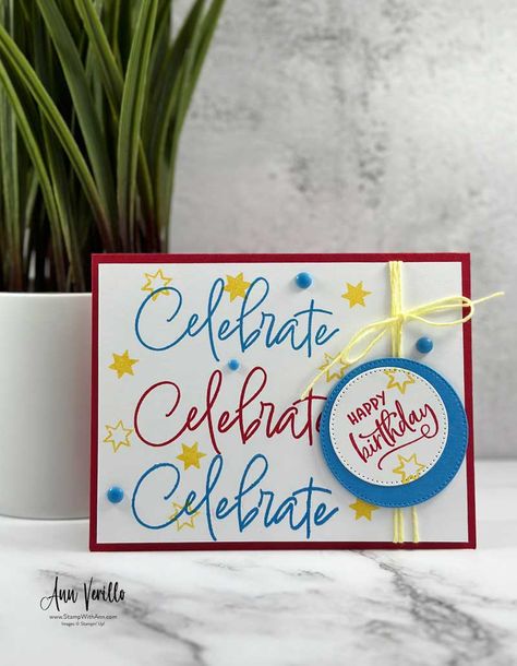 I'm continuing to craft this week with the Iconic Imagery Bundle from Stampin' Up! Today I created this Iconic Imagery Birthday Card. Celebrate Today Stampin Up Cards, Stampin Up September 2024 Mini Catalog, Year To Celebrate Stampin Up Cards, Stampin Up Iconic Celebrations, Iconic Imagery Stampin Up Cards, Stampin Up Iconic Imagery, Happy Birthday Cards Handmade, Stampin Up Birthday Cards, Love Birthday Cards