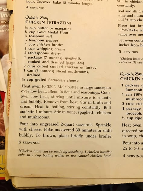 Betty Crocker Turkey/Chicken Tetrazzini- from 1950s version cookbook — note: whipping cream equals heavy cream - when making it. The Best Chicken Tetrazzini Recipe, Make Ahead Turkey, Turkey Tetrazzini Recipe, Easy Chicken Tetrazzini, Chicken Tetrazzini Recipes, Turkey Tetrazzini, Chicken Spaghetti Recipes, Chicken Tetrazzini, Turkey Chicken