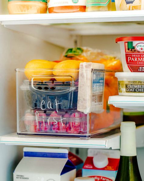 The Single Best Way to Avoid Wasting Food in Your Fridge | The Kitchn Fridge Organization Ideas, Freezer Storage Organization, Snack Bin, Produce Bin, Healthy Fridge, Pro Organizer, Cooking Light Magazine, Smart Fridge, Expired Food