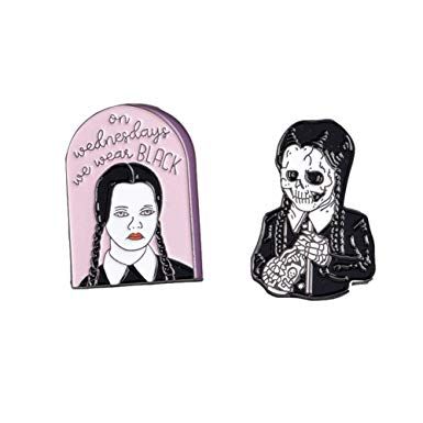 Amazon.com: Novelty Enamel Lapel Pin Backpack Hat Jacket Accessories on Wednesday We wear BLACK Taro Punk Badge 2PCS: Gateway Scarf Decoration, Skull Brooch, Dress Scarf, Lapel Brooch, Adams Family, Punk Accessories, The Addams Family, Halloween Pins, Collar Pins