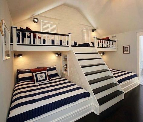 Küçücük odayı al işte 4 kişilik çok iyi Beds With Stairs, Reka Bentuk Bilik Tidur, Bunk Rooms, Bunk Beds With Stairs, Bunk Bed Designs, Kids Bunk Beds, Bunk Room, Dream Rooms, Bunk Bed