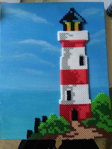 Lighthouse Perler Beads, Lighthouse Perler Bead Patterns, Hama Art, Perler Creations, Melty Bead Patterns, Easy Perler Beads Ideas, Perler Art, Perler Crafts, Diy Perler Bead Crafts