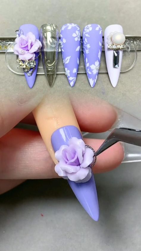 Purple Roses Nail Design By Carved Gel | Rose nail art, Stylish nails art, 3d nail art designs Gel 3d Nail Art, Rose Nail Design, 3d Acrylic Nails, Art Nail Designs, 3d Nail Designs, 3d Nail Art Designs, Nail Art Designs Images, New Nail Art Design, Art Deco Nails