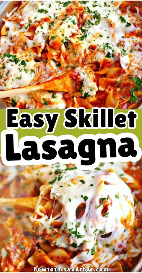 Easy Skillet Lasagna , an amazing one pot dish ready in 15 minutes instead of over an hour like traditional lasagna! Creamy ricotta, mozzarella and Easy Skillet Lasagna- The BEST way to get your lasagna fix! #SkilletLasagna #EasyRecipes #OnePanMeal #DinnerIdeas #LasagnaLovers #ComfortFood #QuickDinner #RecipeOfTheDay #FamilyDinner #WeeknightMeals Skillet Chicken Lasagna, Skillet Lasagna Easy, One Pot Lasagna, Skillet Lasagna Recipe, Healthy Lasagna, Lazy Lasagna, Skillet Lasagna, Lasagna Casserole, Keto Easy