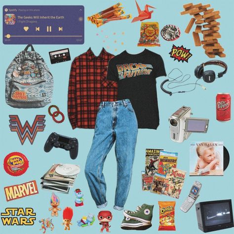 80s Geek Fashion, Nerd Style Aesthetic, Retro Arcade Aesthetic Outfit, Geek Outfits Aesthetic, Computer Science Aesthetic Outfit, Science Aesthetic Outfit, 90s Nerd Aesthetic, Nerdcore Fashion, 80s Nerd Aesthetic