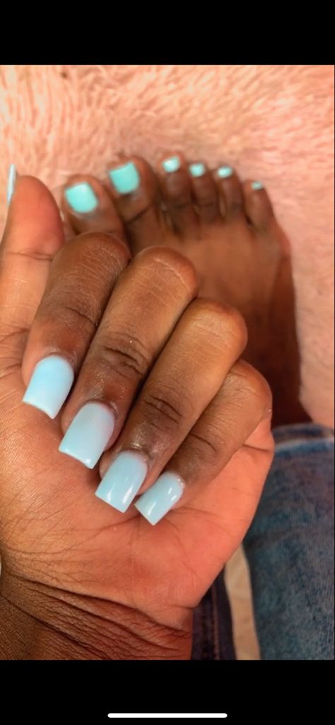 Light Blue Nails On Dark Skin, Blue Nails And Toes, Soft Blue Nails, Nails On Dark Skin, Baby Blue Acrylic Nails, Nails And Toes, Flare Nails, Light Blue Nails, Blue Acrylic Nails