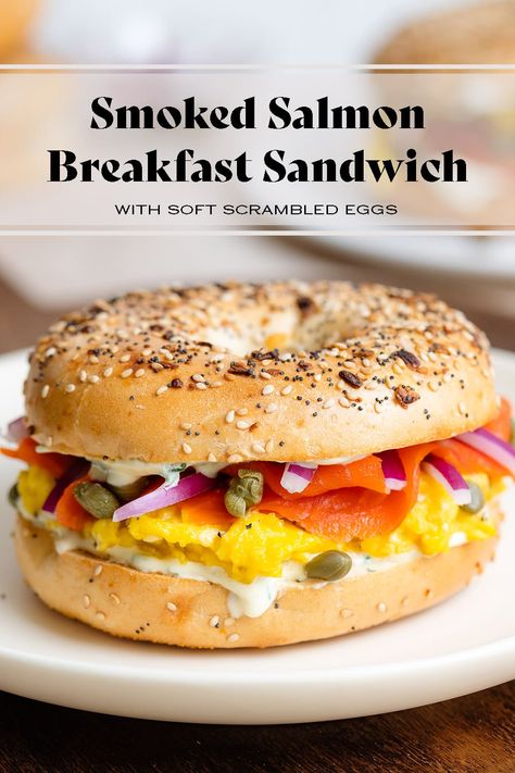 Salmon Blt Sandwich, Bacon Cheese Sandwich, Avocado Scrambled Eggs, Cold Smoked Salmon, Soft Scrambled Eggs, Smoked Salmon Breakfast, Salmon Lox, Egg Bagel, Smoked Salmon Sandwich