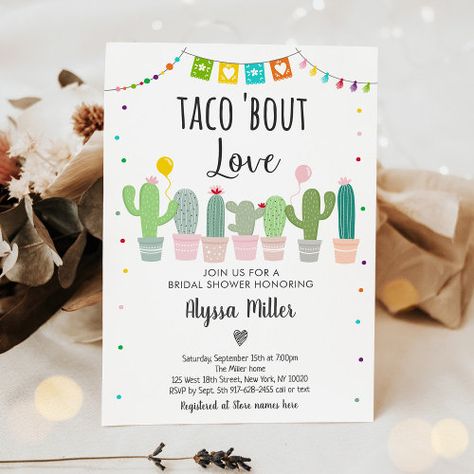 $ 29.85 - Taco Bout Love Fiesta Cactus Bridal Shower - fiesta bridal shower, fiesta bridal shower invite, taco bout love, bridal shower fiesta, couples bridal shower, coed bridal shower, fiesta engagement party, cactus bridal shower, succulent bridal shower, taco bout love invitation Taco Bout A Wedding, Taco Wedding, Couple Shower Ideas, Fiesta Wedding Shower, Couples Shower Ideas, Taco Bout A Party, Taco Bout Love, Fiesta Baby Shower Invitations, Taco Bout A Baby