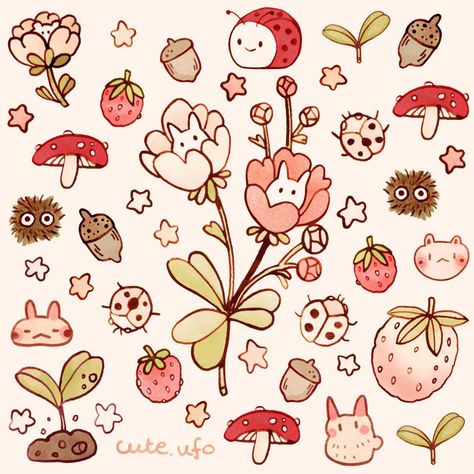 Marker Doodles, Doodle Aesthetic, Strawberry Drawing, Plant Doodle, Strawberry Art, Whimsical Art Journal, Mushroom Drawing, Cute Sketches, Little Doodles