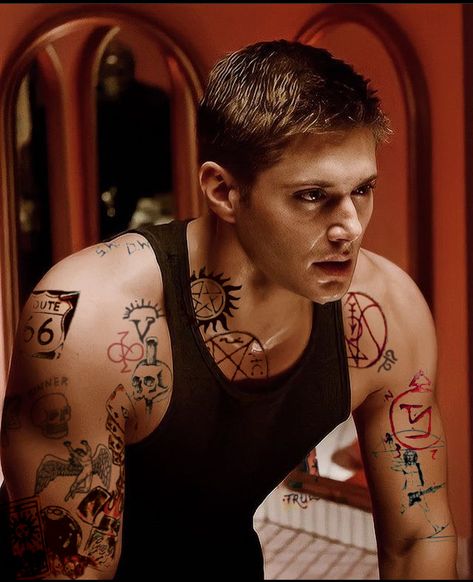 hbo!supernatural dean winchester Tattooed Dean Winchester, Hbo Supernatural, Dean Winchester Tattoo, Anti Possession Tattoo, Darkside Tattoo, Supernatural Dean Winchester, Supernatural Dean, Superwholock, Dean Winchester