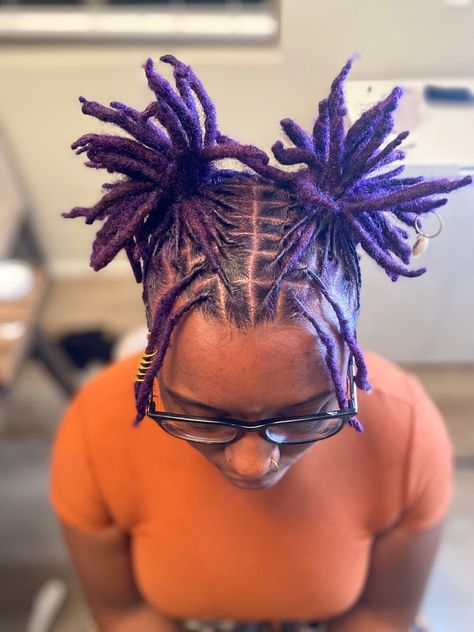 Purple locs!💜🫶🏾 Purple Locs, Loc Styles, Healthy Hair, Locs, Dyed Hair, Color Block, Violet, Dye, Natural Hair Styles