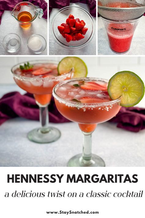 Frozen Hennessy Drinks, Strawberry Hennessy Margarita Recipe, Henny Cocktails, Henny Rita Recipe, Henny Margarita Recipe, Henny Drinks Recipes, Strawberry Hennessy Drink Recipe, Hennessy Margarita Recipe, Hennessy Drinks Recipes