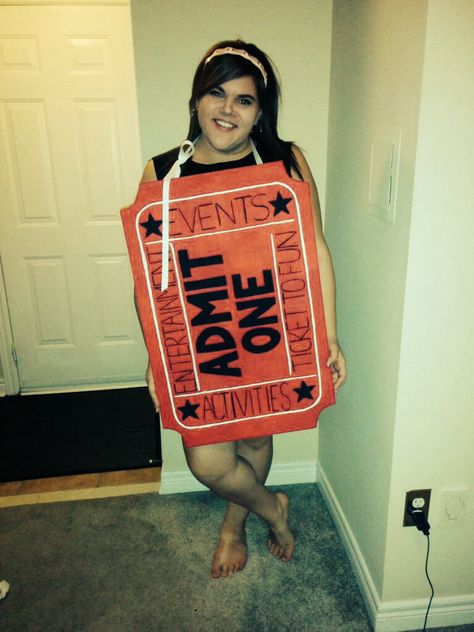 DIY movie ticket Halloween costume Golden Ticket Costume, Diy Movie Tickets, Theater Ticket, Halloween Costumes Diy, Admit One Ticket, Movie Ticket, After Prom, Cinema Ticket, Theater Tickets