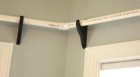 Using $20, Create These Beautiful "Curtain Rods" For Your Home Ways To Hang Shower Curtains, Pvc Curtain, Salon Remodel, Masters Bedroom, Cheap Curtain Rods, Beach Trailer, Making Curtains, Diy Curtain Rods, Rent House