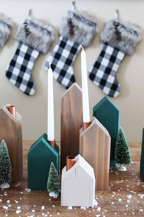 Wood Christmas Village, Valspar Antiquing Glaze, Wooden Christmas Village, Homemade Wood Stains, Wooden Toys Diy, Diy Christmas Village, Farmhouse Style Christmas, Antiquing Glaze, Christmas Village Houses