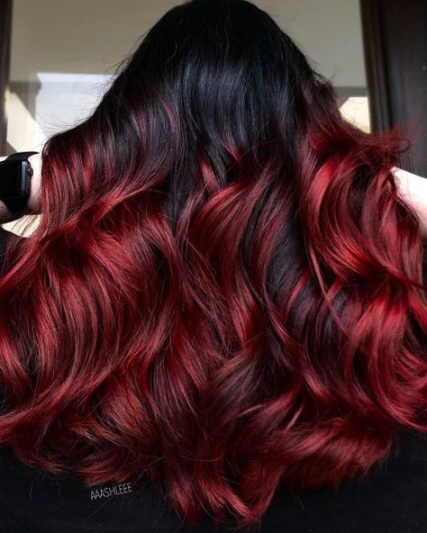 Red Balayage Hair Colors: 19 Hottest Examples for 2019 Red Balayage Hair, Maroon Hair, Black Red Hair, Red Balayage, Black Hair Balayage, Red Hair Inspo, Cute Hair Colors, Hot Hair Colors, Bright Red Hair