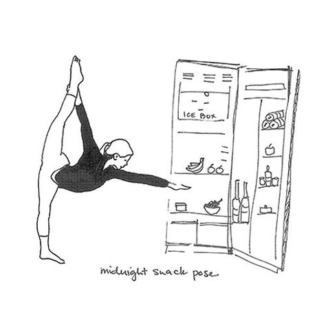 Kino Box, Yoga Cartoon, Yoga Kunst, Frases Yoga, Yoga Illustration, Funny Yoga, Midnight Snack, Yoga Posen, Bikram Yoga