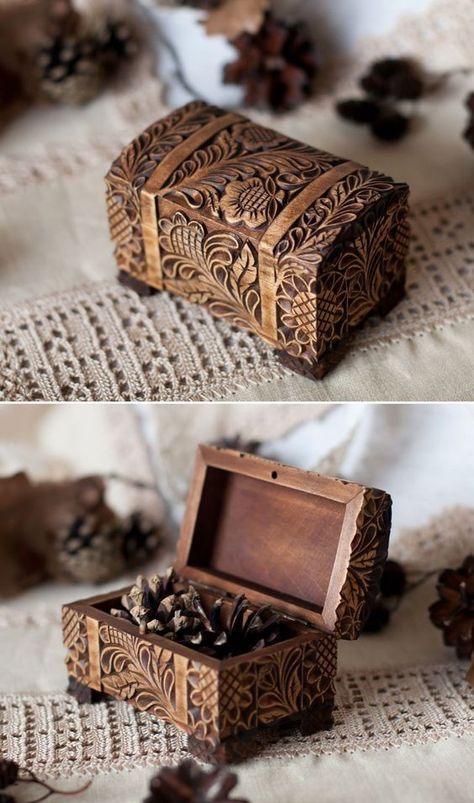 Wooden Box Diy, Simple Wood Carving, Small Woodworking Projects, Chip Carving, Wood Shop Projects, Woodworking Projects That Sell, Wood Burning Art, Wood Jewelry Box, Wood Carving Art