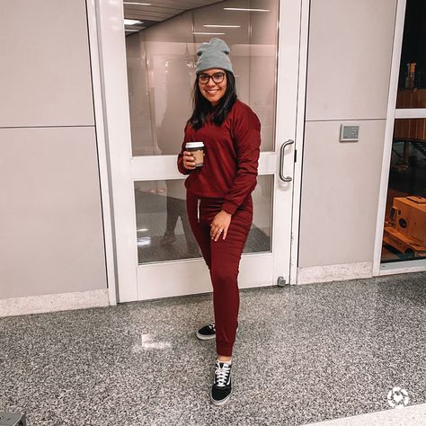 Amazon sweatsuit under $40 Burgundy sweatpants and sweatshirt #liketkit #LTKunder50 #LTKHoliday #LTKSeasonal Burgundy Sweatpants Outfit, Burgundy Sweatpants, Sweatpants And Sweatshirt, Maroon Hoodie, Sweatpants Outfit, Lounge Outfit, Sweatshirt Outfit, Airport Outfit, Winter Style