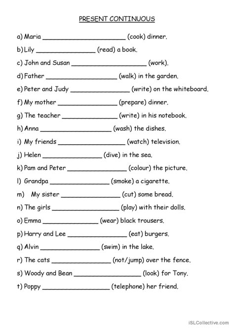 present continuous practice: English ESL worksheets pdf & doc Present Progressive Worksheet For Kids, Present Continuous Worksheet For Kids, Present Simple And Continuous Worksheet, Present Continuous Tense Worksheets, Present Progressive Worksheet, Esl Present Continuous, Gender Words, Present Continuous Worksheet, Paragraph Worksheets