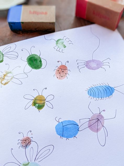 Create the sweetest keepsake by turning little fingerprints into bugs. Fingerprint Bugs, Nature Arts And Crafts, Thumb Prints, Alphabet Crafts, Recycled Crafts, Fingerprint, Nature Art, Crayon, Bugs