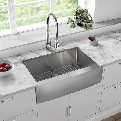 Steel Farmhouse Sink, Black Stainless Steel Kitchen, Stainless Steel Farmhouse Sink, Sinks Kitchen Stainless, Apron Sink Kitchen, Farmhouse Apron, Farmhouse Aprons, Steel Kitchen Sink, Double Basin