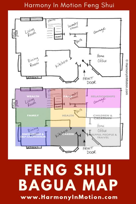 How to lay the Bagua Map on your floorplan, blog post and video.  #BaguaMap #FengShui Feng Shui Floor Plan Layout, Feng Shui Home Layout Floor Plans, Perfect Feng Shui House Plan, Feng Shui Stairs, Feng Shui House Plans, Compact House Plans, Feng Shui House Layout, Feng Shui Floor Plan, Feng Shui Bagua Map House