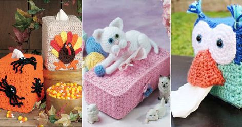 27 Crochet Tissue Box Cover Patterns Kleenex Box Cover Diy, Box Covers Diy, Crochet Tissue Box Cover, Crochet Turkey, Crochet Farm Animals, Crochet Travel, Crochet Easter Basket, Crochet Cowls, Crochet Whale