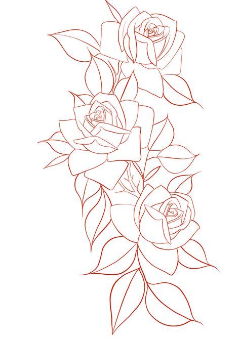 Rose Bouquet Outline, Three Roses Drawing, Roses Outline Tattoo, Roses Line Drawing, 4 Roses Tattoo Design, Three Roses Tattoo Design, Roses Tattoo Stencil, Rose Linework, Roses Outline