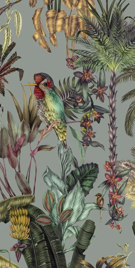 Mural – The Inside Exotic Wallpaper, Wallpaper Jungle, Jungle Wall Mural, Jungle Bird, Chinoiserie Mural, Kosher Food, Jungle Foliage, Jungle Wall, Illustration Blume