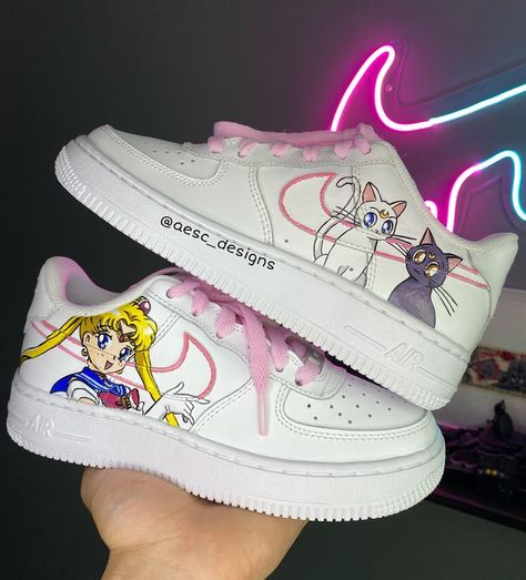 Sailor Moon Air Force 1 Custom Check more at https://danielcustoms.com/product/sailor-moon-air-force-1-custom-2/ Moon Shoes, Af1 Custom, Af1 Shoes, Custom Af1, Custom Shoes Diy, Youthful Design, Unique Sneakers, Air Force 1 Custom, Custom Air Force 1