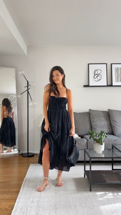 Spain Wardrobe, Black Summer Maxi Dress, Y2k Stuff, Black Sundress, Summer Uniform, Summer Stuff, Long Dark Hair, Instagram Feed Inspiration, Metal Lace