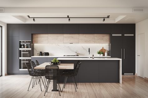 Kitchen Visualisation featuring a Benjamin Moore Black Berry colour. Berry Kitchen, Model Dapur, Kabinet Dapur, Kitchen Black, Classic Kitchen, 아파트 인테리어, Kitchen Trends, Interior Modern, Trendy Kitchen