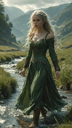 Celtic Prom Dress, Forest Dresses Aesthetic, Celtic Style Clothes, Celtic Inspired Outfits, Irish Woman Aesthetic, Green Witch Aesthetic Outfit, Druid Dress, Green Witch Outfit, Celtic Outfit