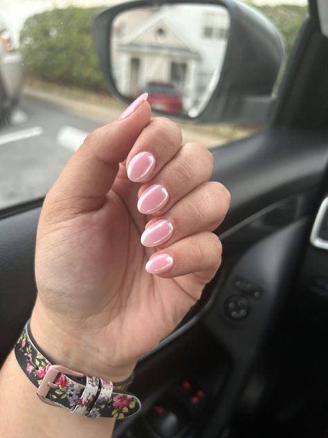 Bubble Bath Chrome, Rounded Acrylic Nails, Opi Bubble Bath, Hoco Nails, Teen Nails, Pink Chrome Nails, Summery Nails, Casual Nails, Simple Acrylic Nails