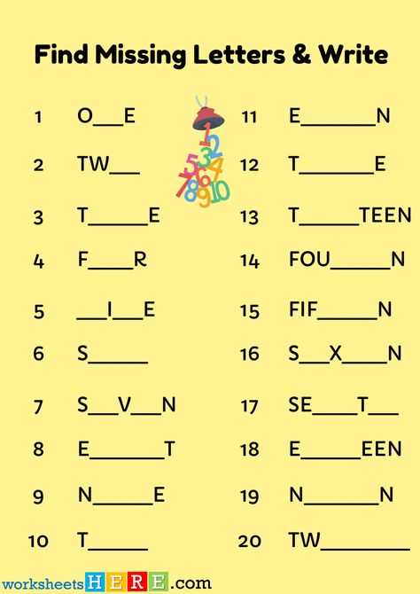 Numbers Writing, Find Missing Letters and Write PDF Worksheet For Kindergarten - WorksheetsHere.com Number Sequence Worksheet, Rote Counting, Numbers Activity, Worksheet For Kindergarten, Missing Letters, Number Sequence, Number Words, Word Activities, Writing Numbers